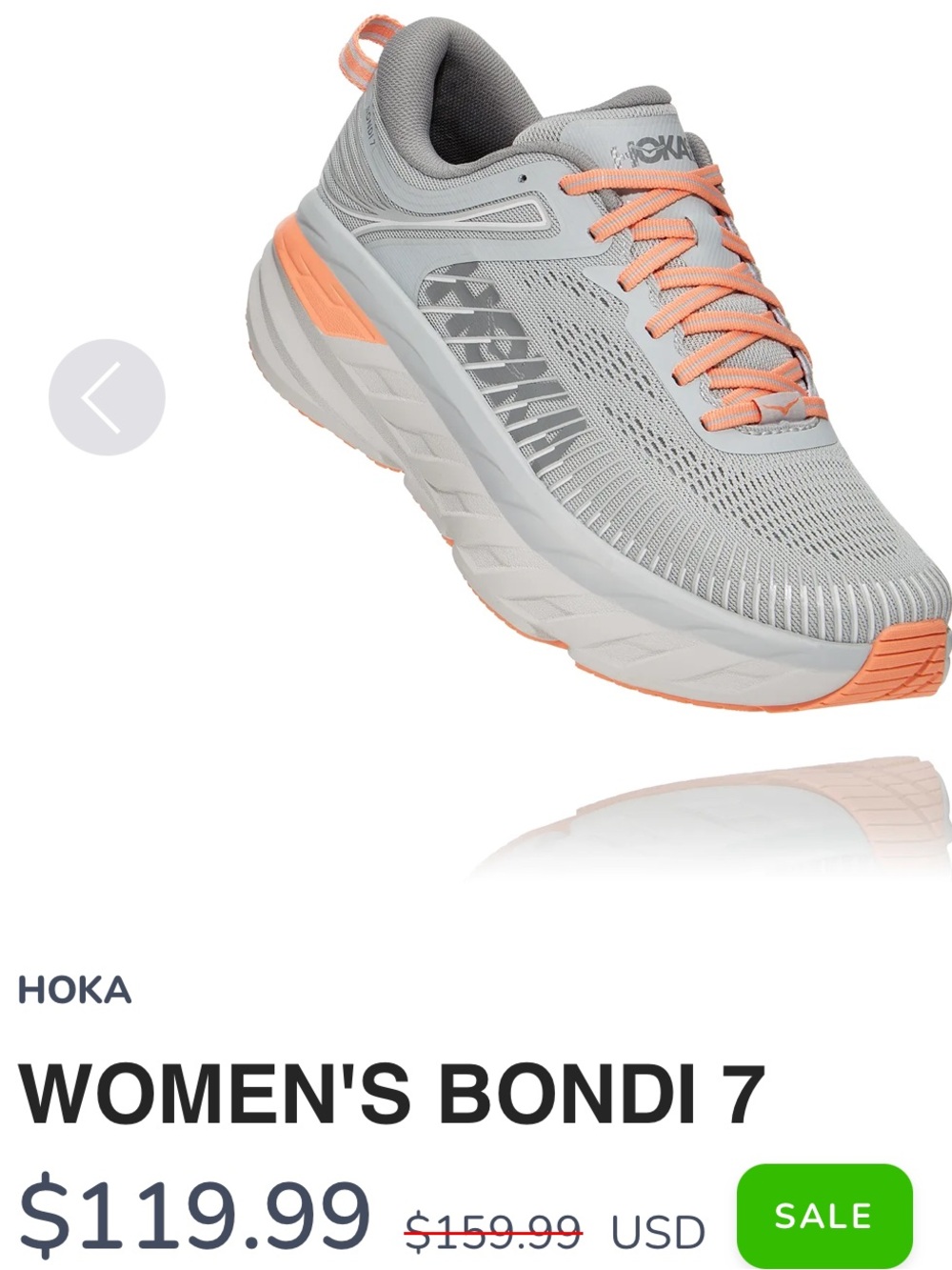 Hoka Women's Bondi 7 Running Shoes - Light Gray with Coral